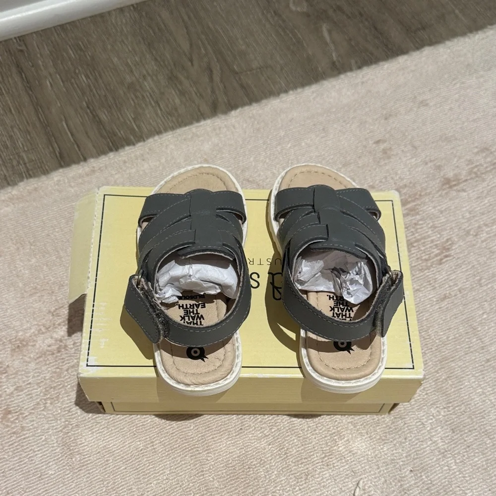 New Old Soles Kids Charcoal Leather Fisherman Sandals